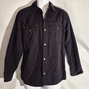 BASIC EDITIONS denim jacket, black, 100% Cotton, metal buttons, lined. size MED.